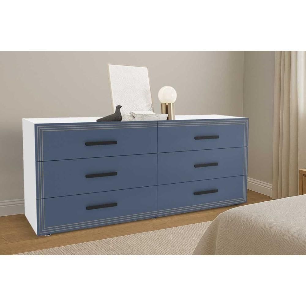 Cômoda Juvenil Valência C- 6 Gavetas Branco-azul - Politorno