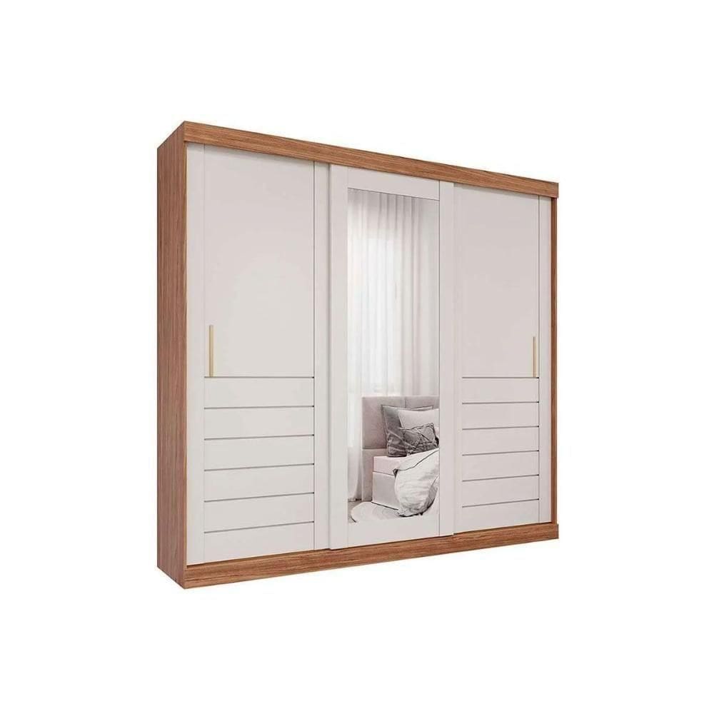 Guarda Roupa Casal 3 Portas De Correr (1 C- Espelho) E 6 Gavetas Cecilia Cinamomo-off White - Panan
