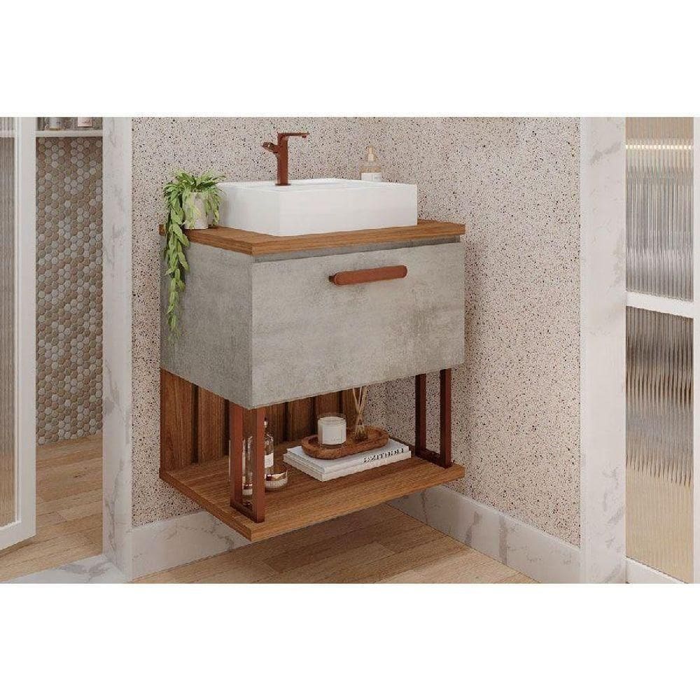 Bancada De Banheiro Balcão Duna 1 Porta C- Cuba 60cm Cimento-freijo - Mgm