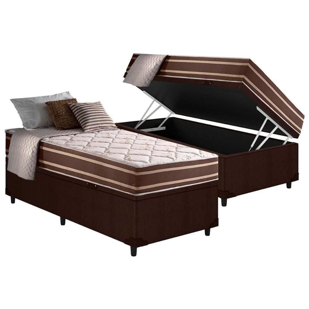 Cama Box Baú Solteiro: Colchão Molas Ensacadas D Angelis Superlastic Duo Sono +base Crc Courano Brown (88x188)