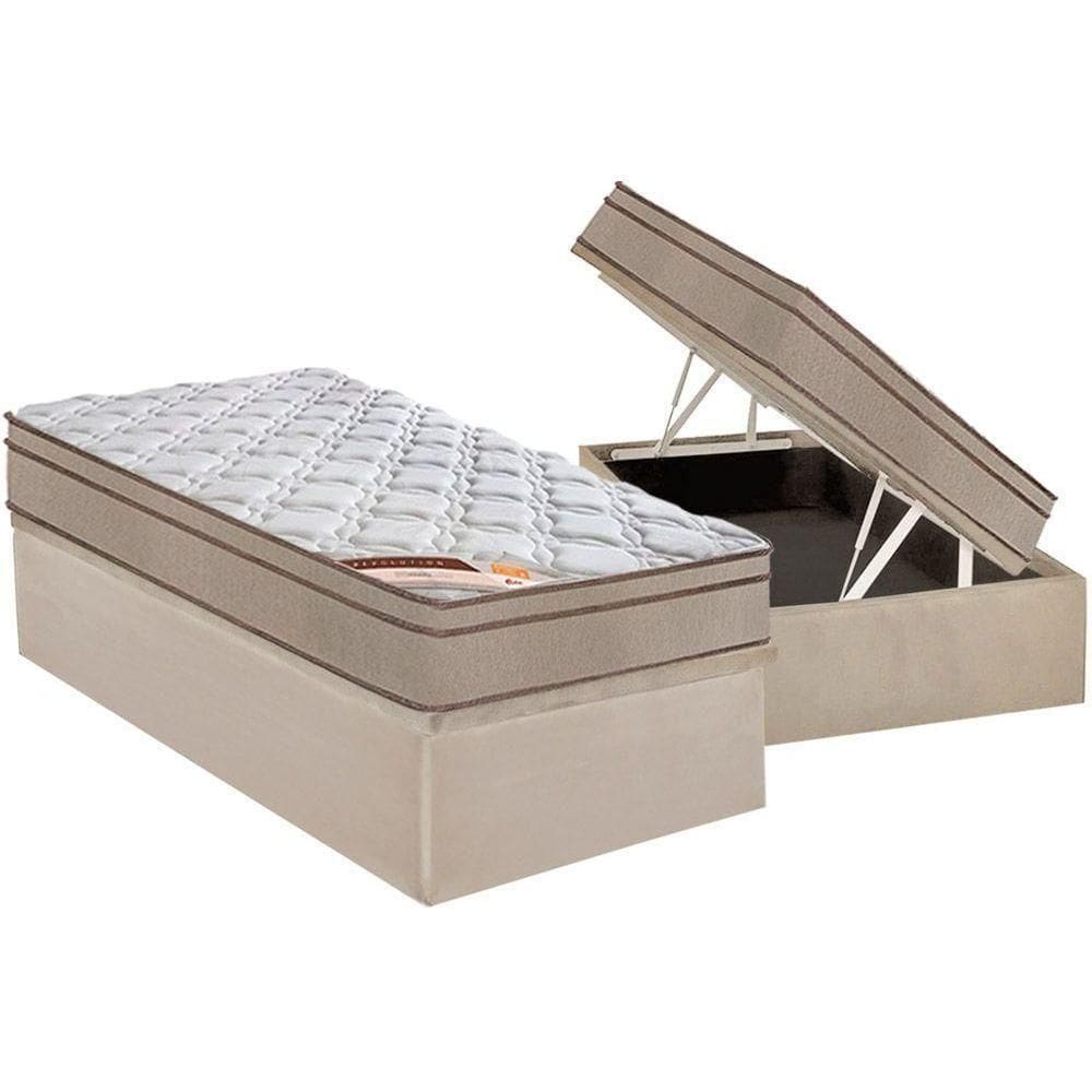 Cama Box Baú Solteiro: Colchão Molas Ensacadas Castor Revolution Híbrido + Base Crc Suede Clean (88x188)