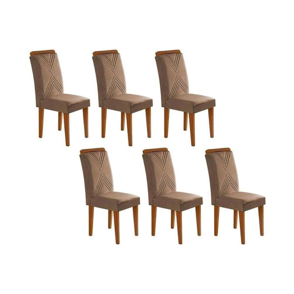 Cadeira De Cozinha Amsterdã Kit 6 Un Capuccino-suede Capuccino - Rufato