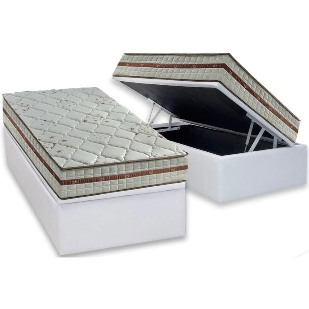 Cama Box Baú Solteiro: Colchão Molas Ensacadas D Angelis Classis + Base Crc Suede White (88x188)