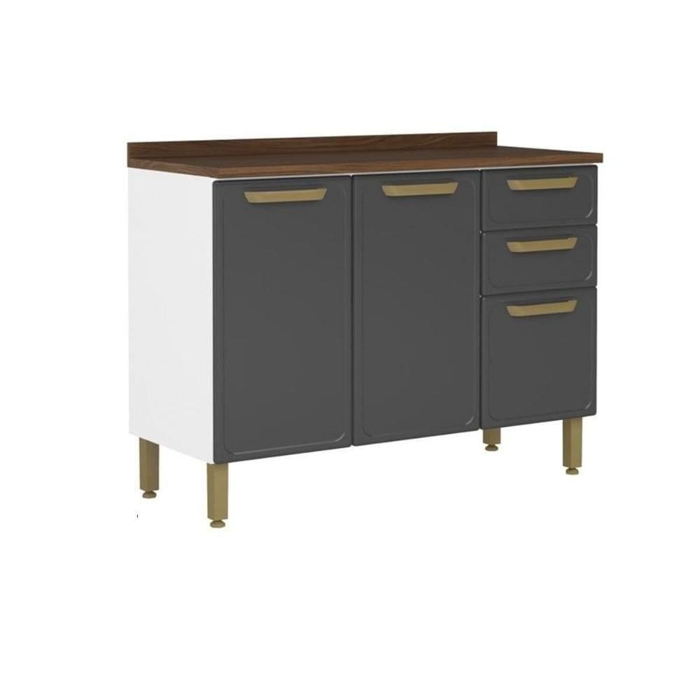 Gabinete De Cozinha Modulado C- Tampo Bella C- 3 Portas E 2 Gavetas 120cm Grafite - Bertolini