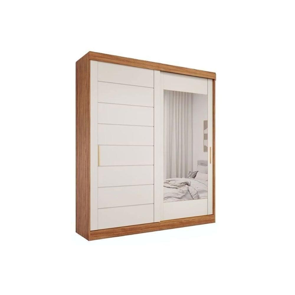 Guarda Roupa Casal 2 Portas De Correr (1 C- Espelho) E 3 Gavetas Flora Cinamomo-off White - Panan