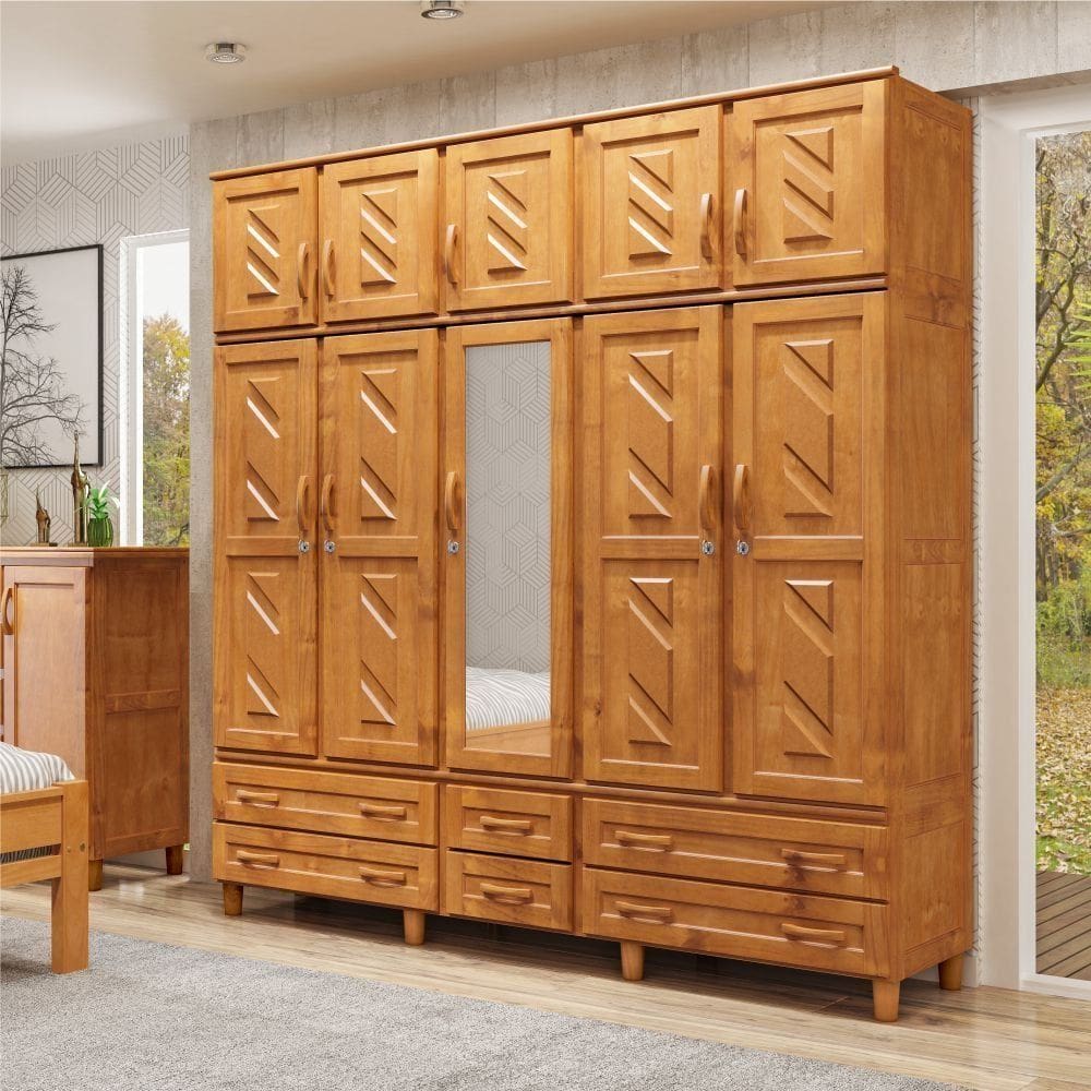 Guarda-Roupa Casal 10 Portas 6 Gavetas com Espelho em Madeira Berlim - Cavazotto