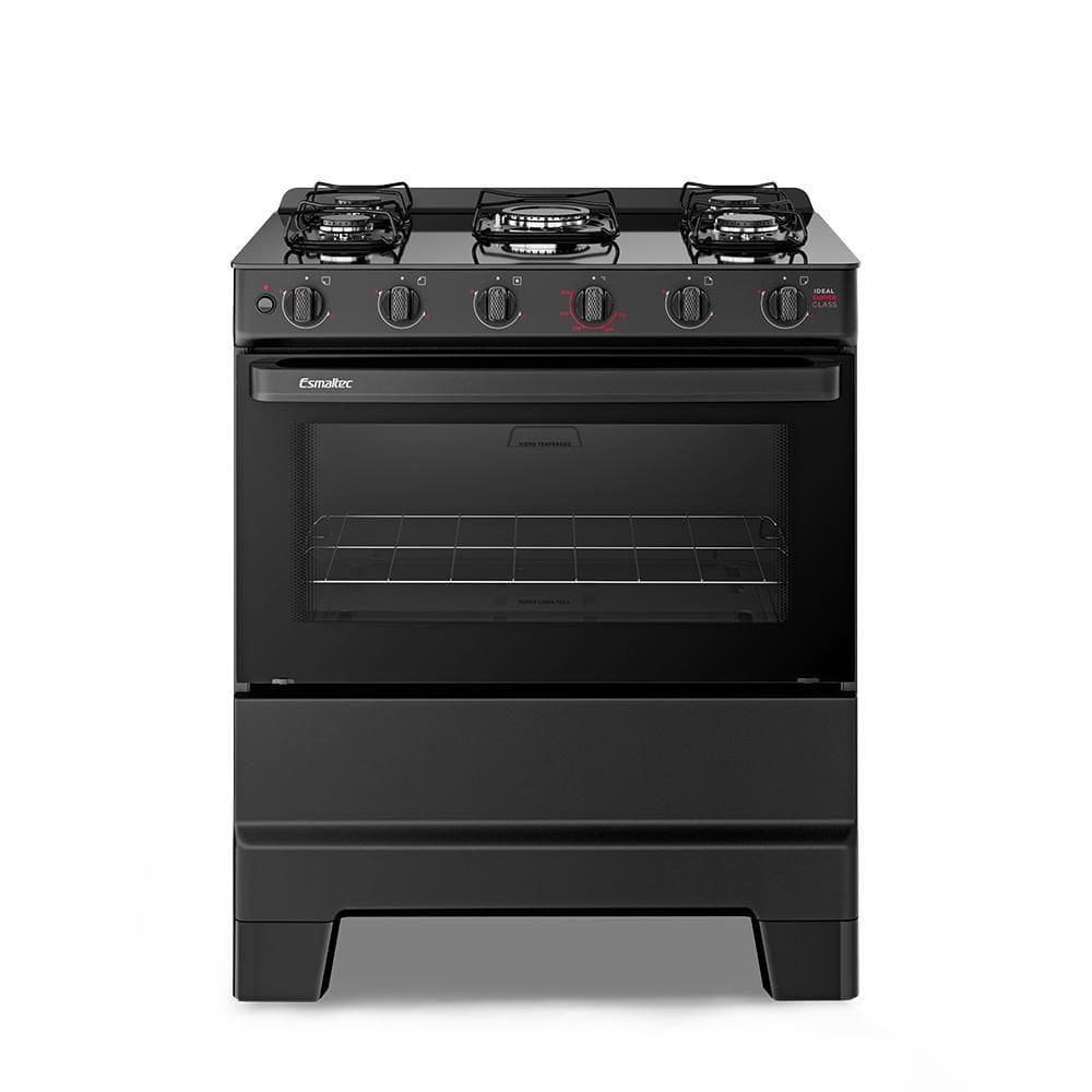 Fogão A Gás Mesa Vidro E Forno 84L Limpa Fácil Esmaltec Ideal Super Glass Preto 5 Bocas Bivolt