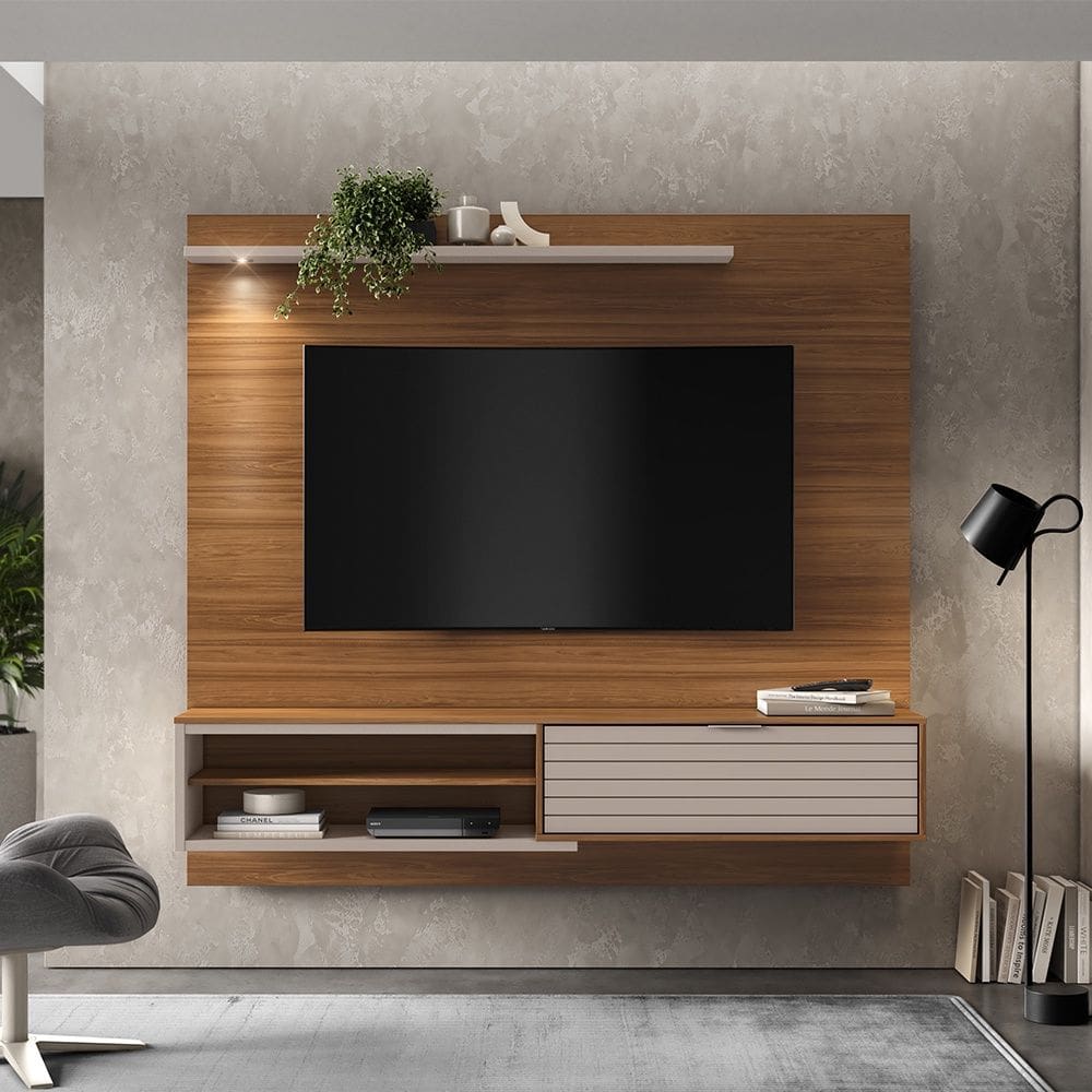 Painel Home Suspenso Trenton 1.8 Cinamomo Caramelo Grigio Mobler