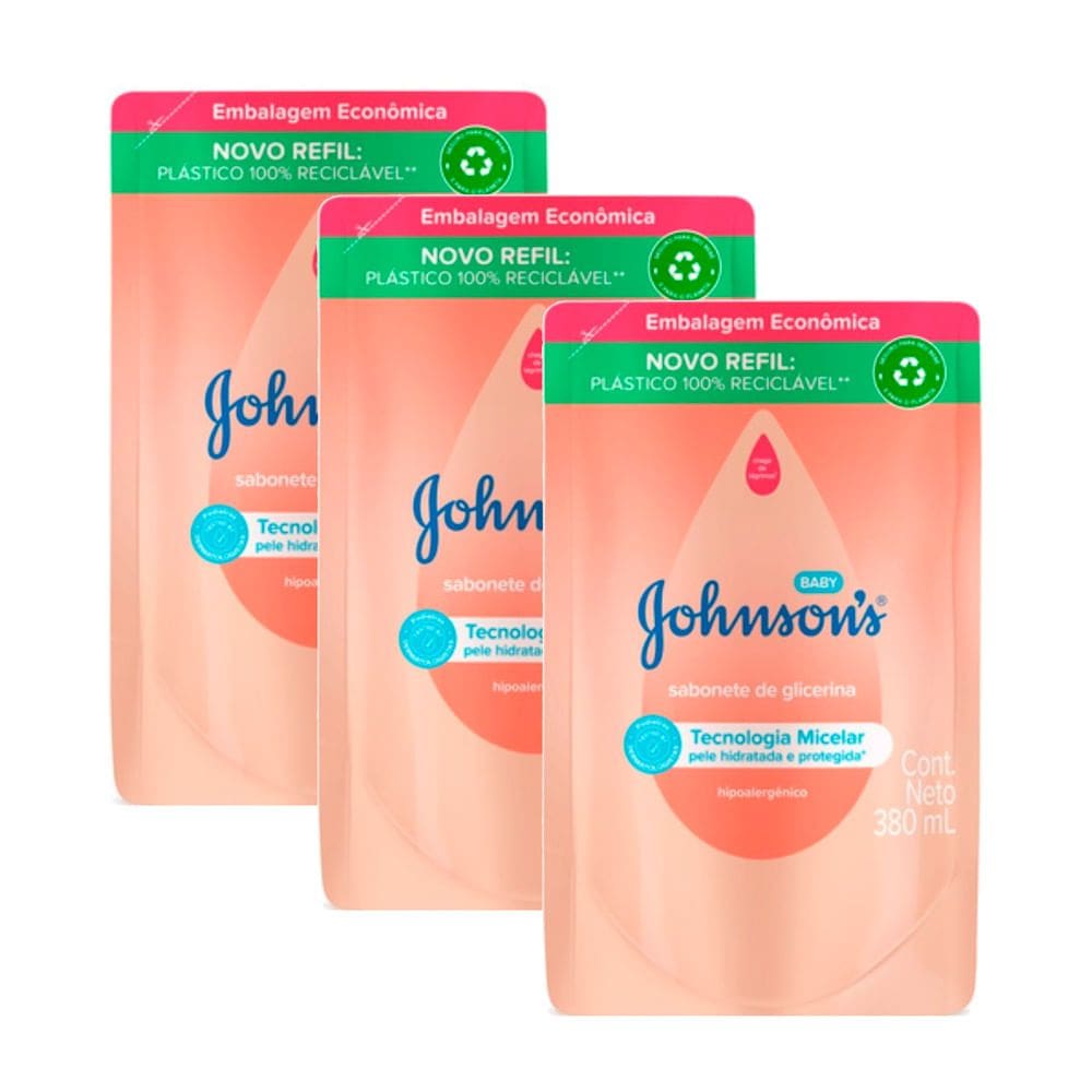 Kit 3 Sabonete Líquido de Glicerina Johnson`s Baby Refil 380ml