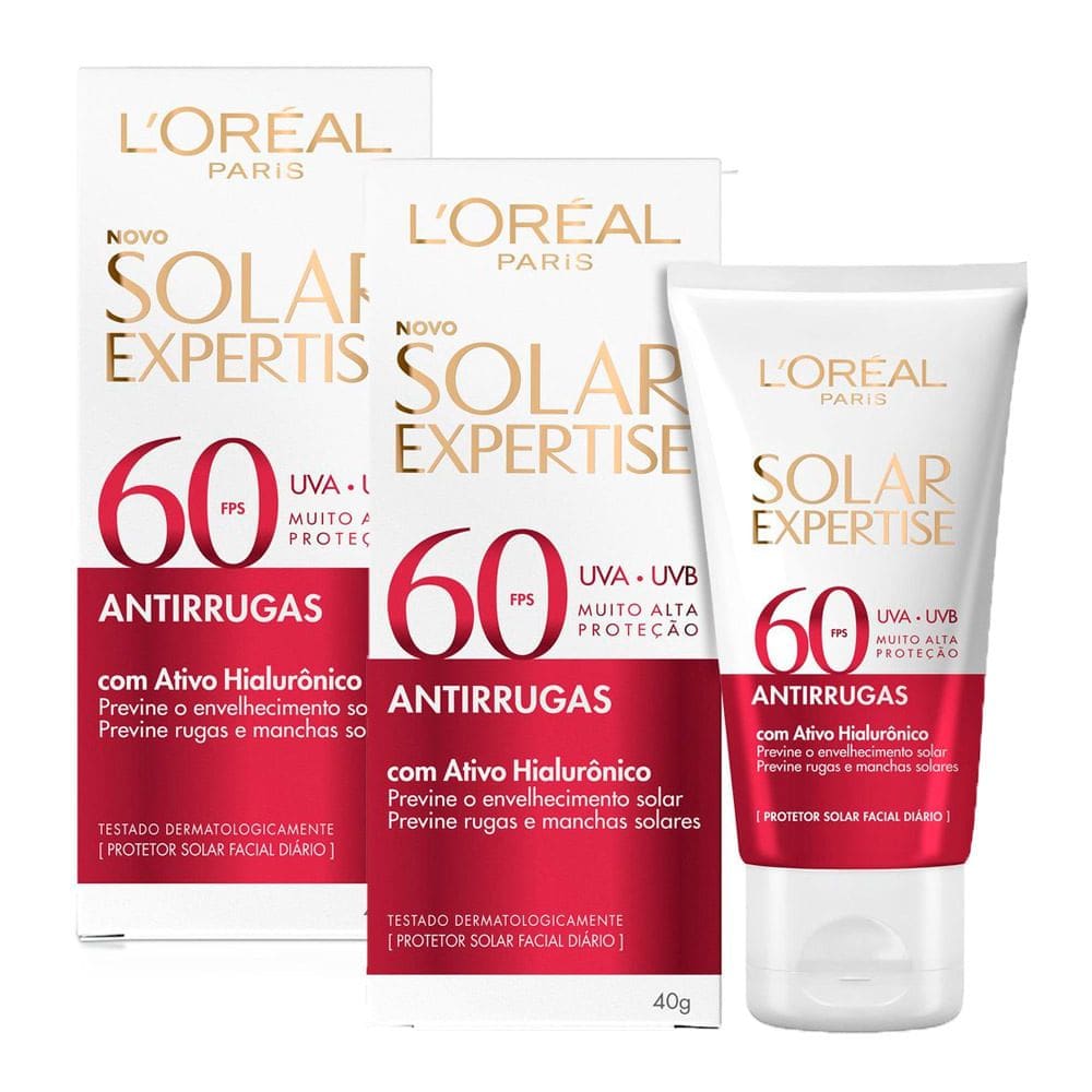 Kit 2 Protetor Solar Facial L`Oréal Paris Solar Expertise Antirrugas FPS 60 40g