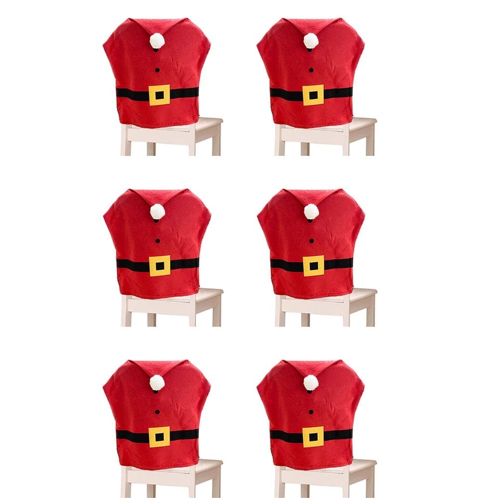Capa de Cadeira Natal Natalino Kit 6 Unidades Encosto Papai Noel Gorro Mesa de Jantar Enfeite Decoraçao Festa Fim de Ano Reuniao Celebraçao