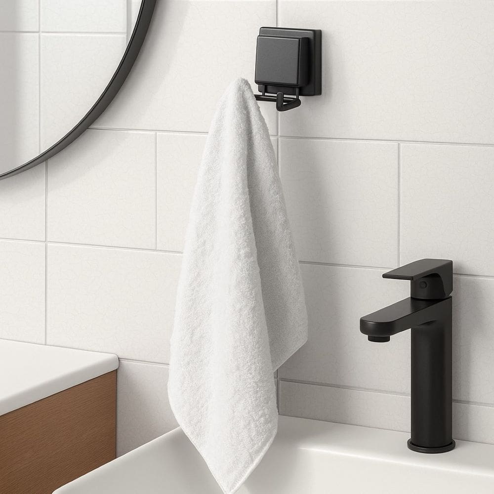 Gancho Duplo Suporte Multiuso Ventosa Preto Fosco Banheiro