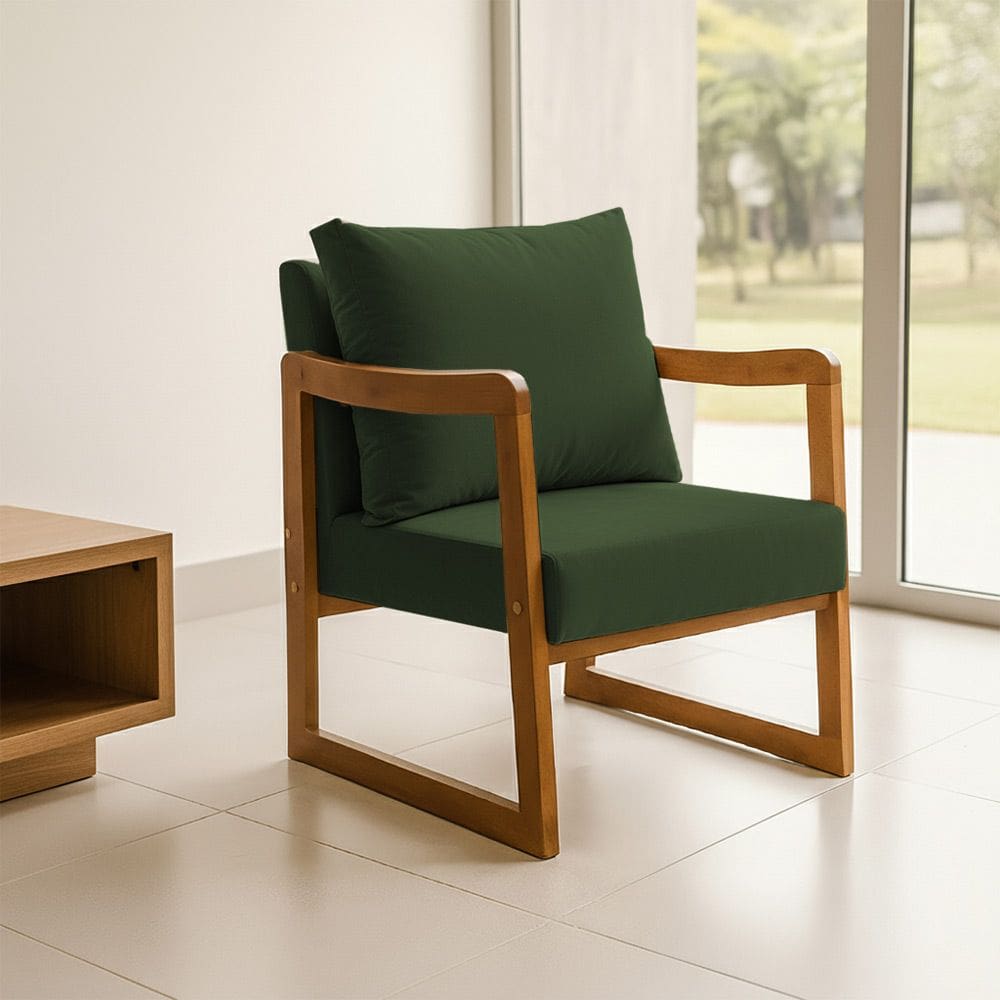 Poltrona Decorativa com Braço em Madeira Maciça Alice Veludo Verde