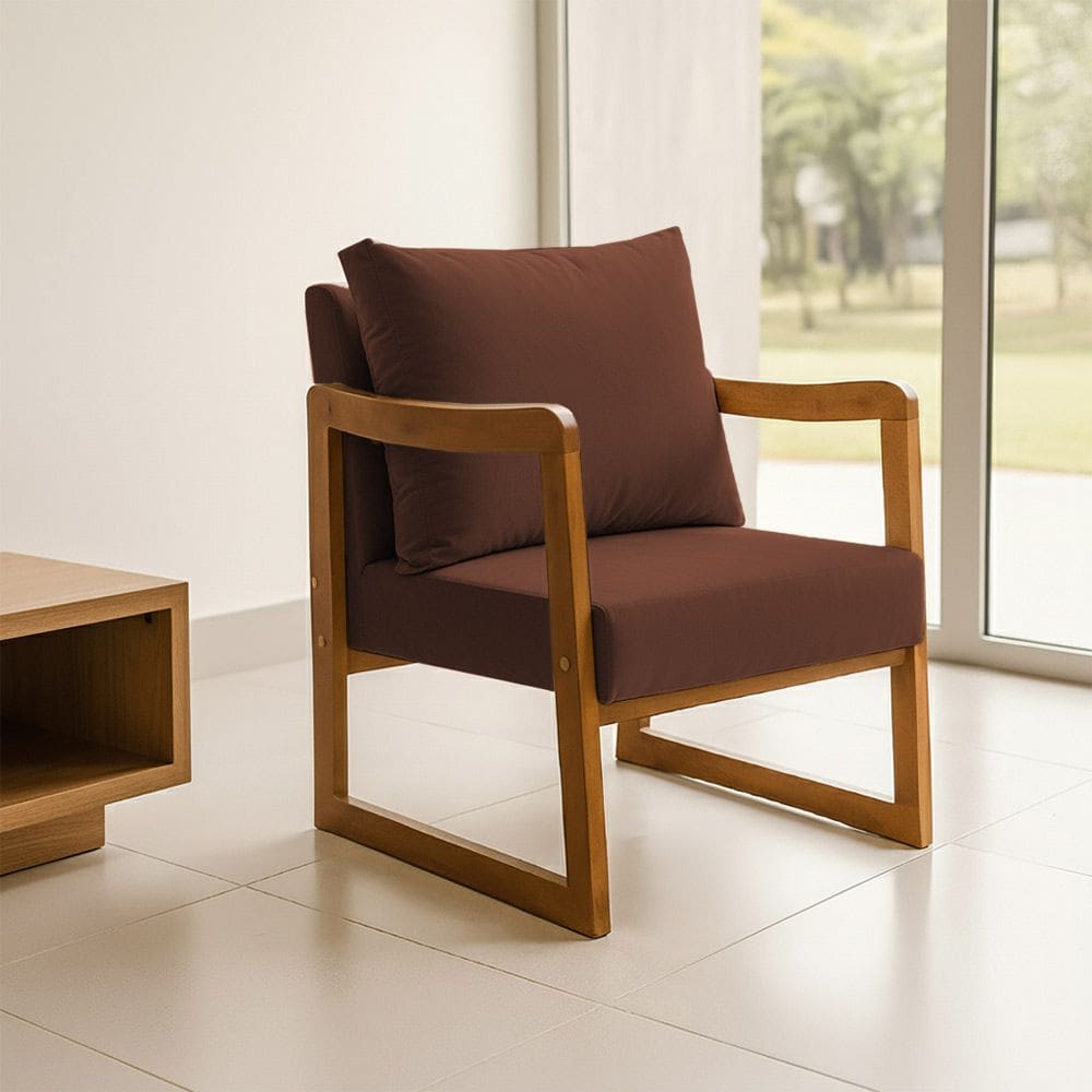 Poltrona Decorativa com Braço em Madeira Maciça Alice Veludo Marrom