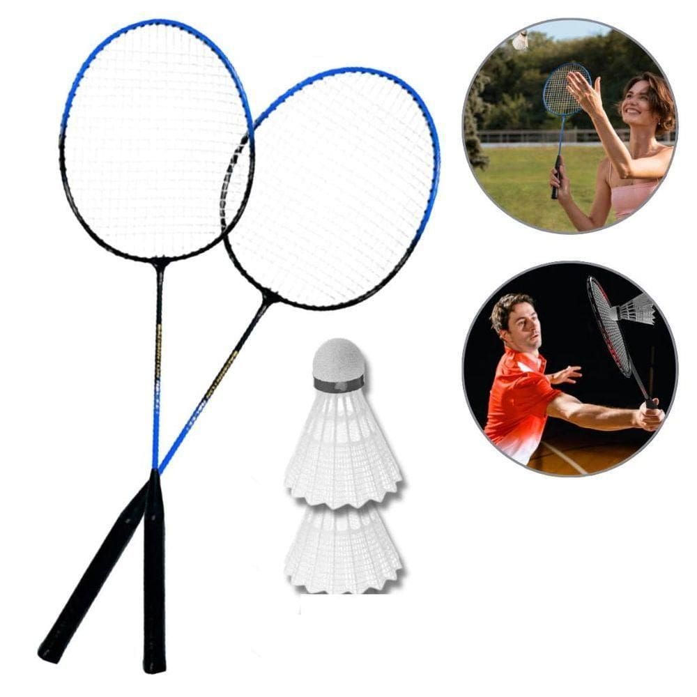 Kit Badminton 2 Raquetes Peteca Jogo De Frescobol Raqueteira Esporte Com Bolsa Transporte