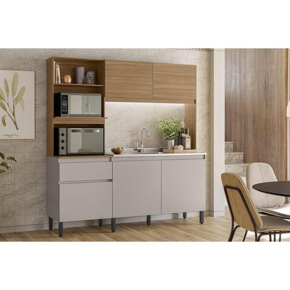 Kit De Cozinha Compacta Amaranto C- 5 Portas E 1 Gaveta 182cm Amendola-nude Prime Tx - Demóbile