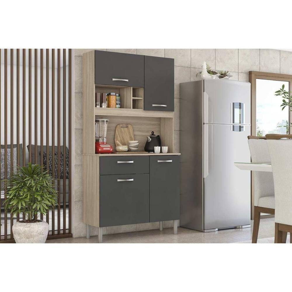 Kit De Cozinha Compacta Malta 4 Portas E 1 Gaveta 91cm Avena-grafito - Demóbile