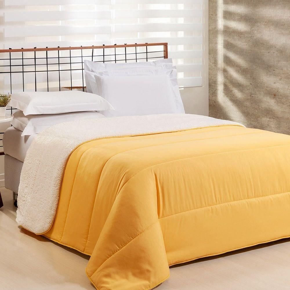 Coberdrom 1 Peça Queen Percal 200 Fios Com Sherpa Flupy 100% Poliéster - Amarelo