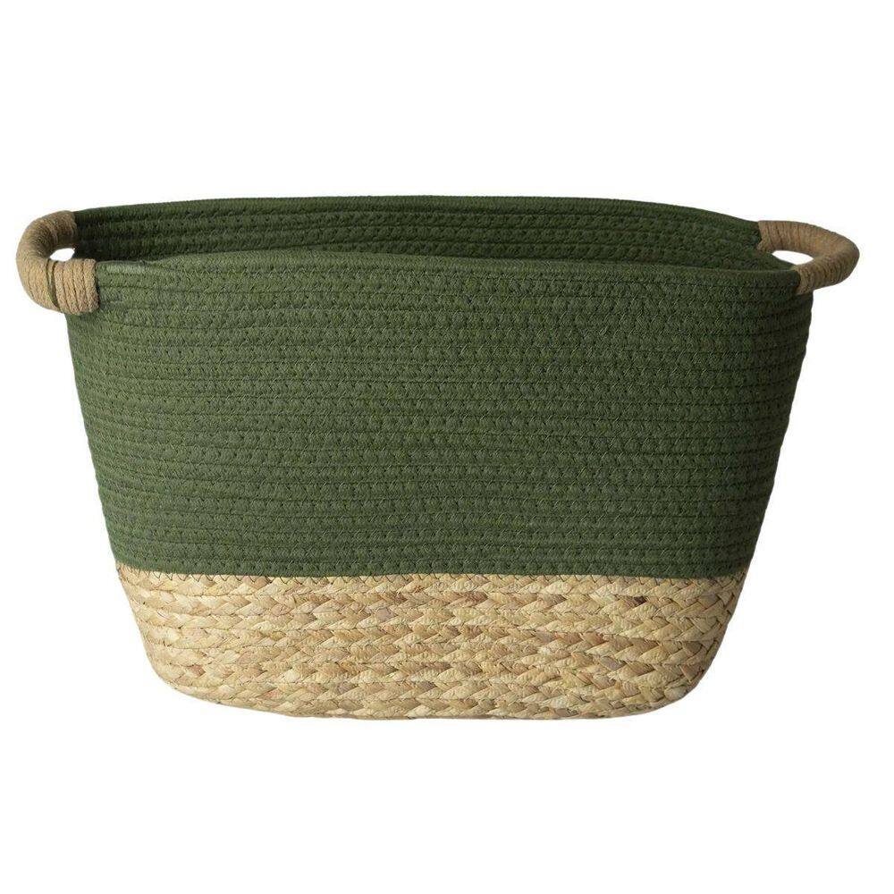 Cesto De Fibra Natural E Algodão C/Alça 46X29X28 Cm Verde