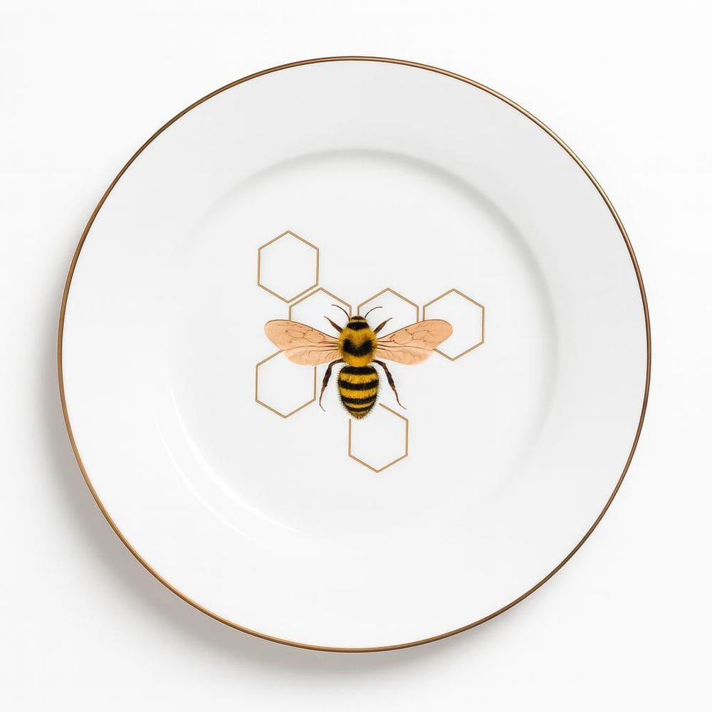 Prato De Sobremesa 19Cm Abelha Porcelana Borda Marrom