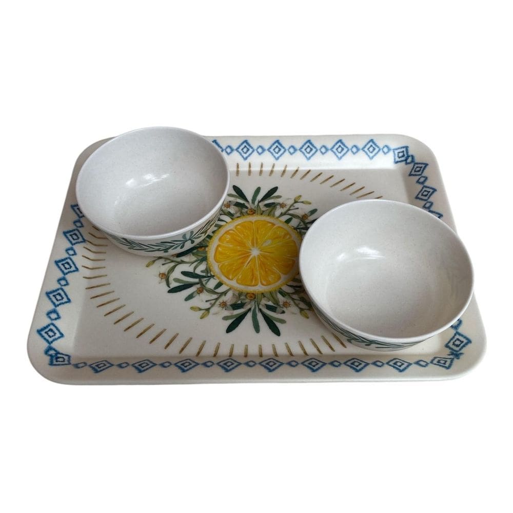 Bandeja 30X23 Cm 2 Petisqueiras Limao Siciliano Fibra Bambu