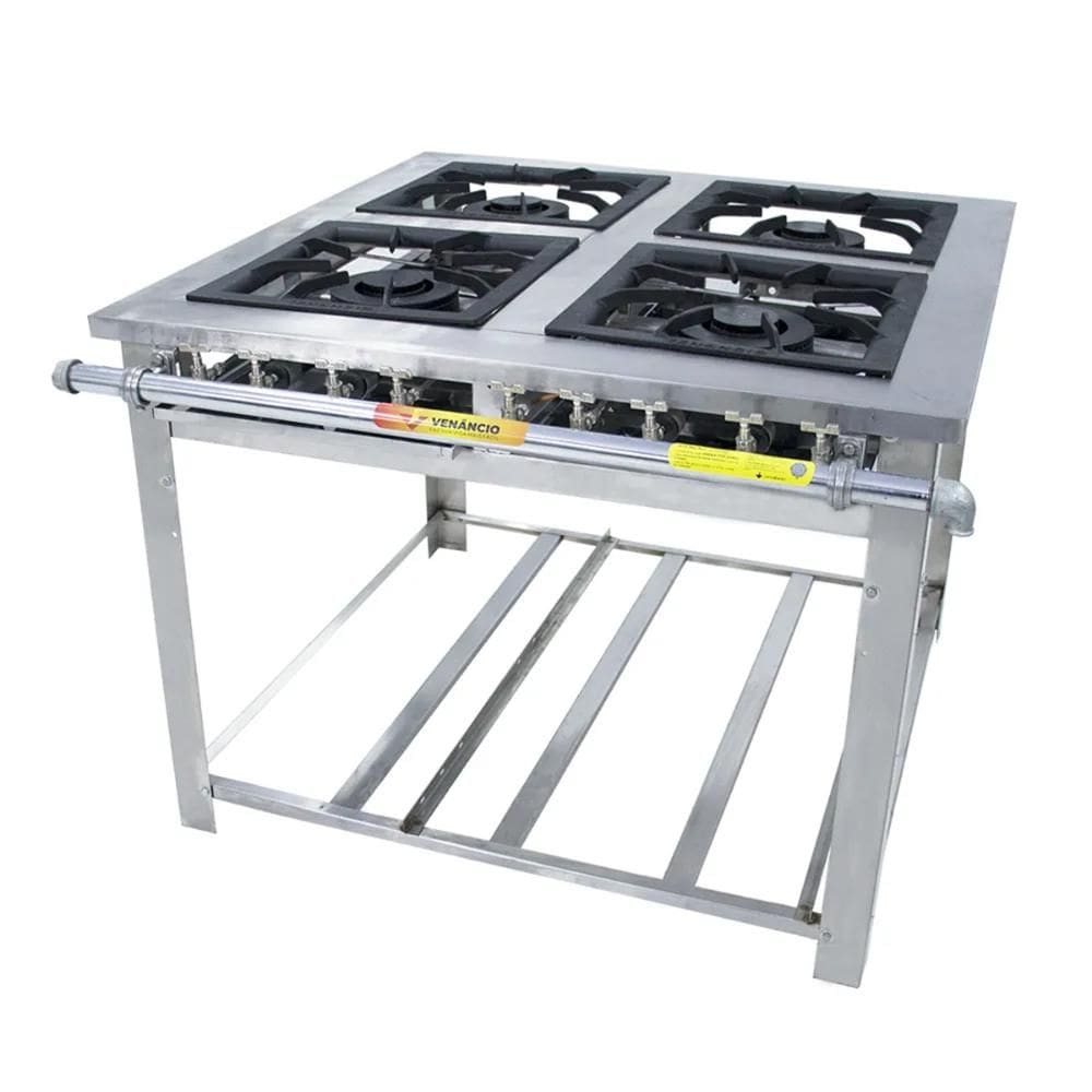 Fogão a Gás Maxi Inox Baixa Pressão 4 Queimadores Venâncio MI4-15393