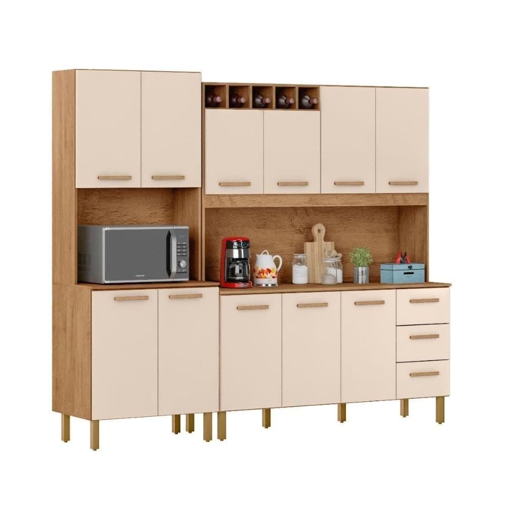 Armário De Cozinha Clara 11 Portas 2,36 Mt Amêndoa Off White