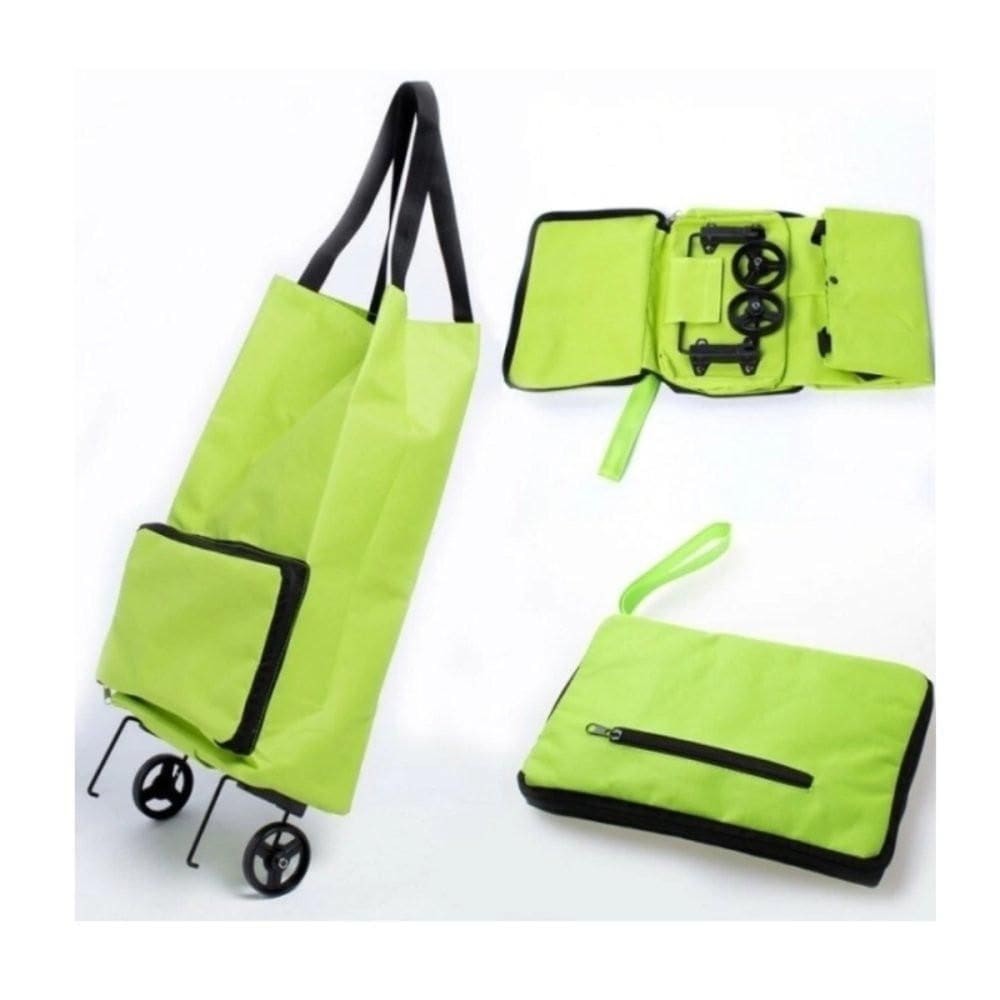 Sacola Compras Carrinho Dobrável Com 2 Rodas 10Kg - Verde