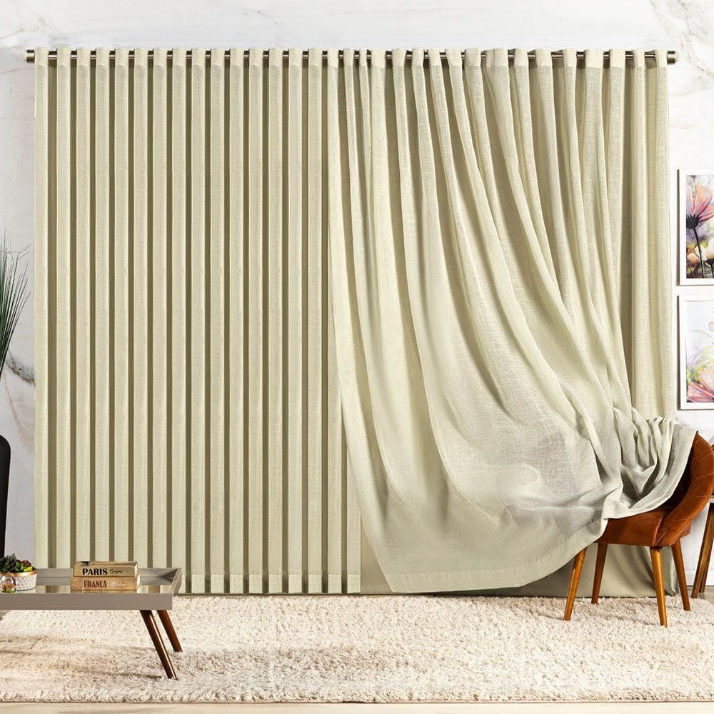 Cortina Lucy Blackout Voil Gaze Linho 4,40m X 2,50m Sala Quarto Varão 3m - Palha - 100% Poliéster