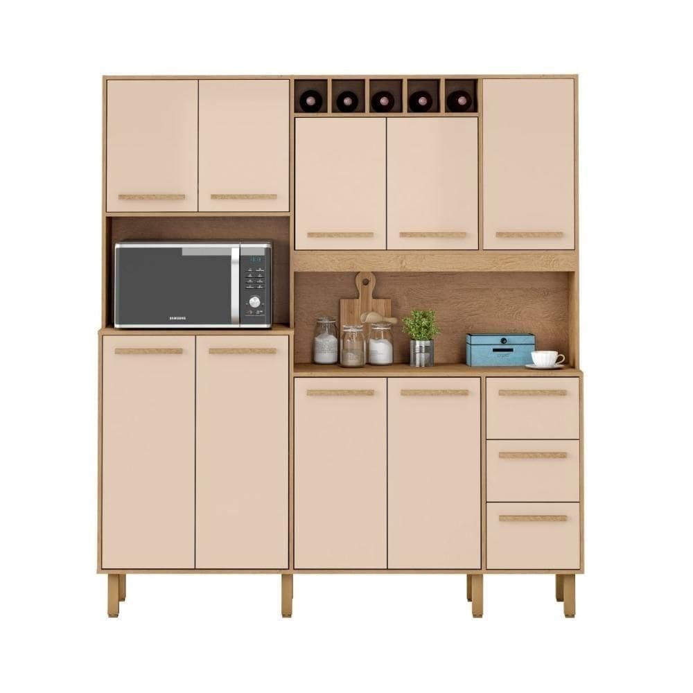 Armário De Cozinha Letícia 1,77 Mt 9 Portas Amêndoa Off White