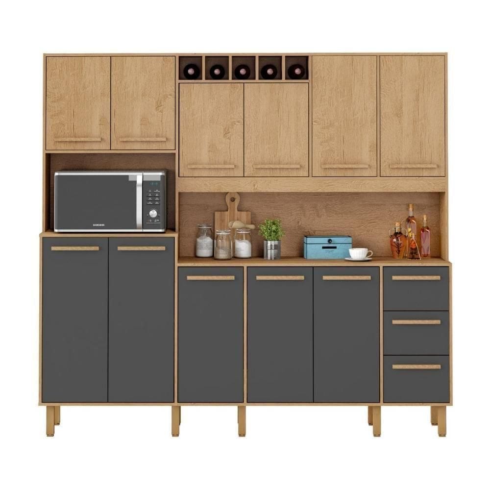 Armário De Cozinha Amanda 11 Portas 2,12mt Am Am Grafite