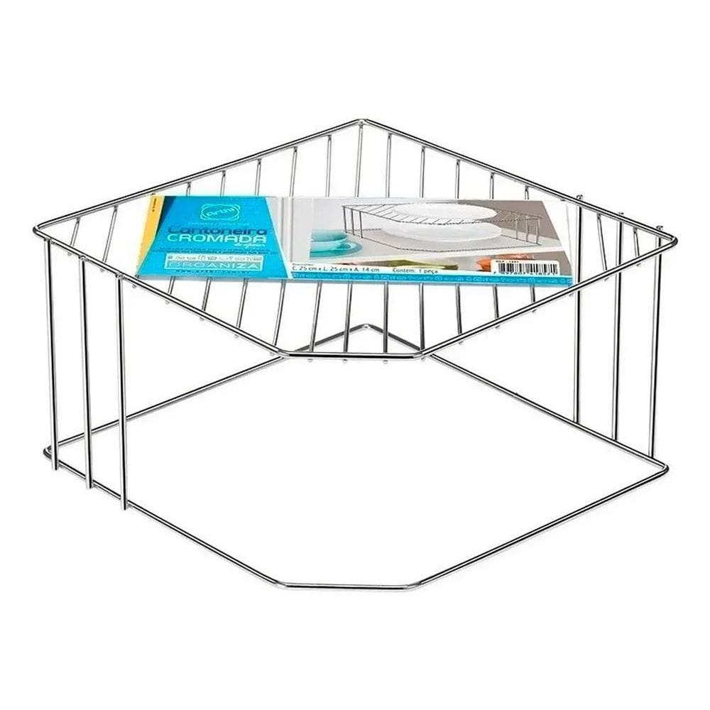 2X Organizador Prato Prateleira Cantoneira Cozinha Cromado 1