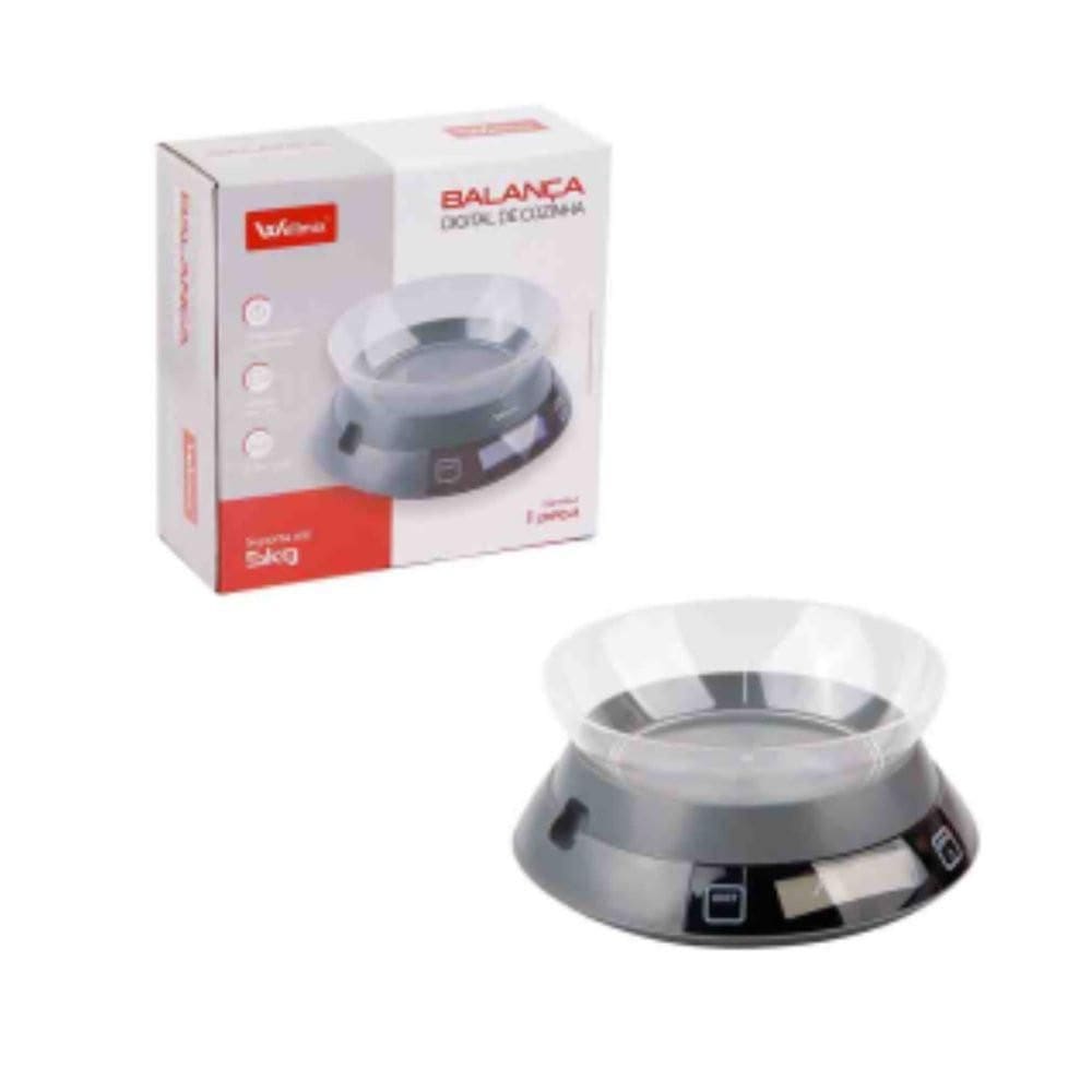 Balança De Cozinha Digital Redonda Com Tigela Plástica 5Kg