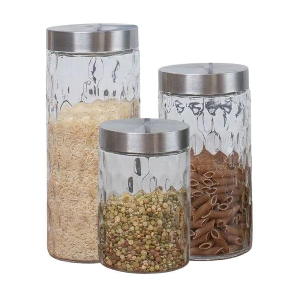 Kit 3 Potes De Vidro Com Tampa Em Inox 870Ml/1260Ml/2130Ml