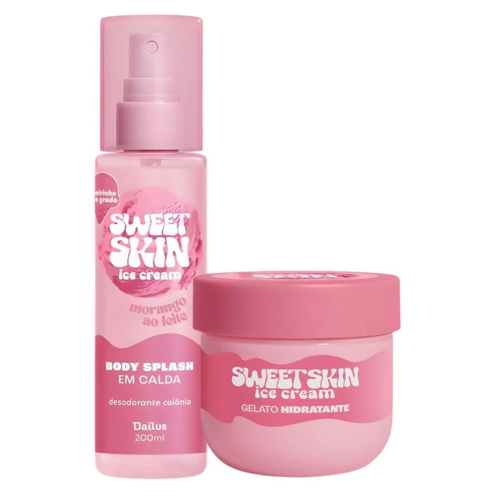 Kit Dailus Sweet Skin Ice Cream Morango Ao Leite: Body Splash e Hidratante Corporal 200ml