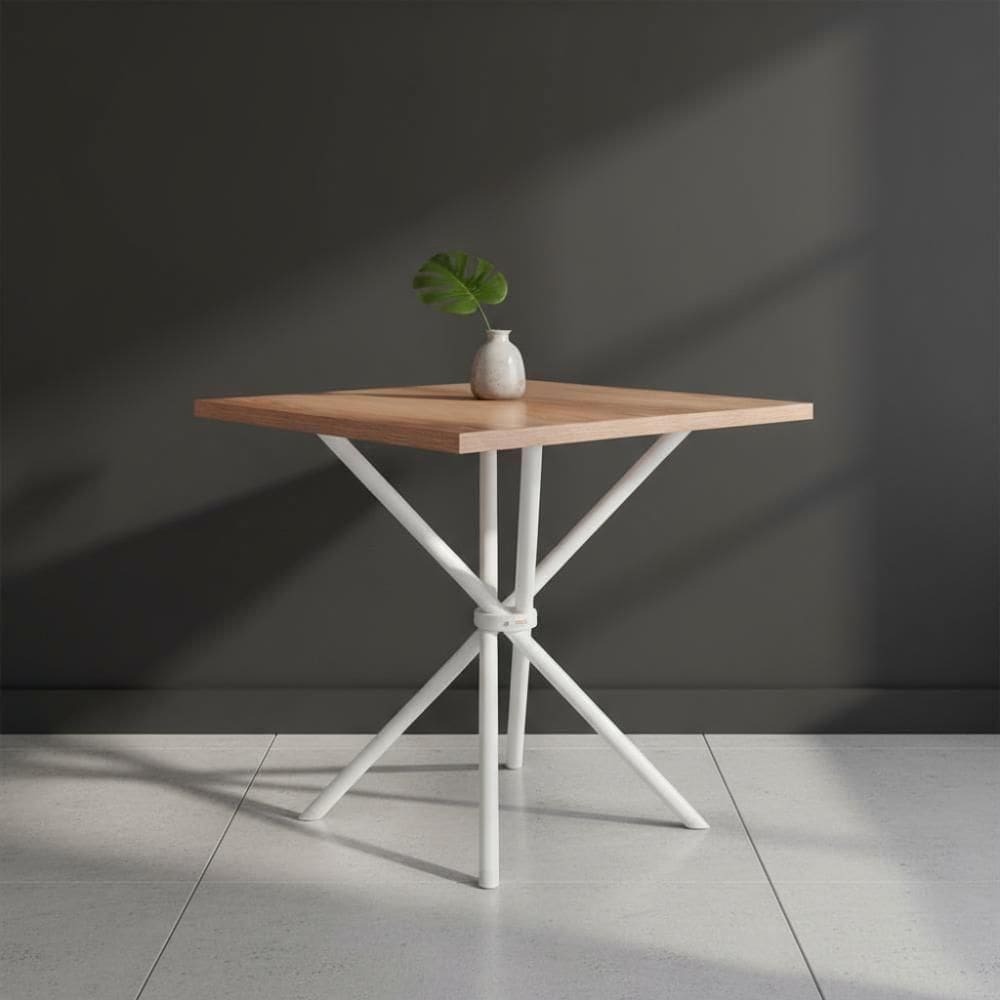 Mesa Pequena Quadrada 75x75 De Cozinha Sem Cadeiras - Branco E Carvalho