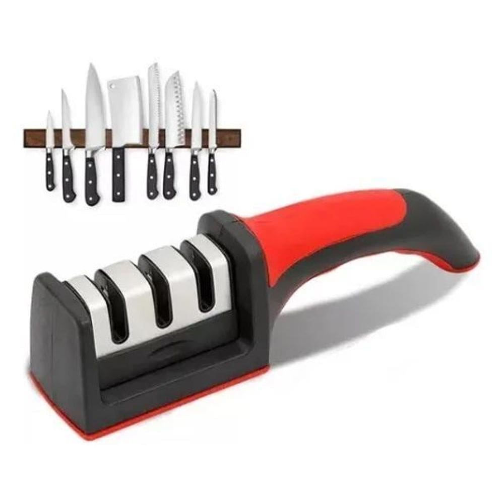 Amolador Afiador De Facas E Tesouras Em Aço Inox Com 3 Canai