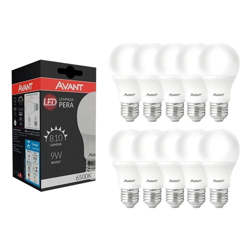 10 Lâmpadas Avant Led 9W Bulbo 6500K Branco Frio Luz Branco-