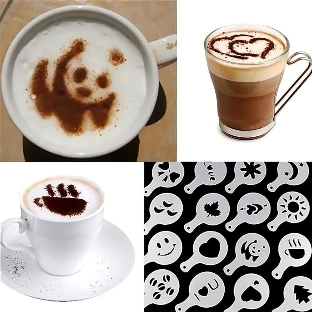 10X Kit Stencil Barista 16 Moldes Para Decorar Café Bolo So