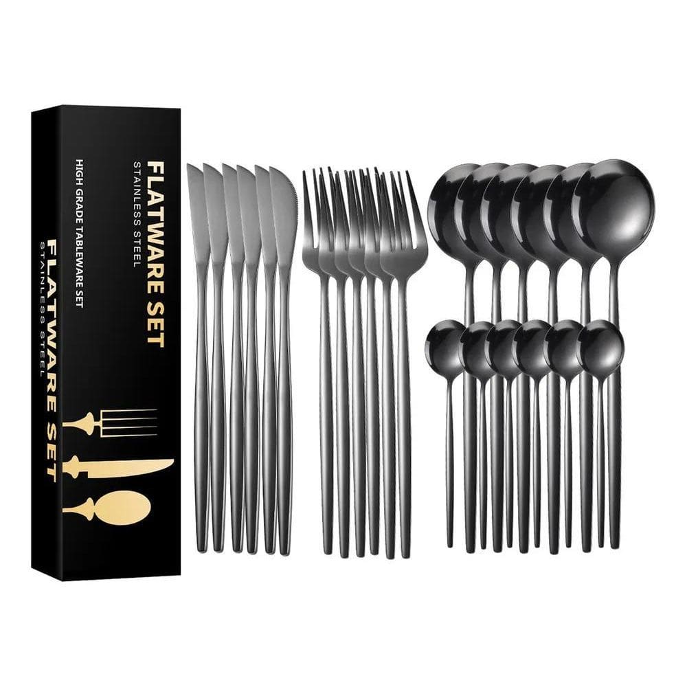 24Pcs Conjunto De Talheres De Aço Luxo Inoxidável Preto