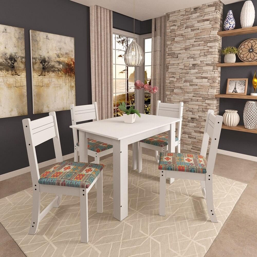 Conjunto Mesa de Jantar e 4 Cadeiras Indékes, Caribe Branco