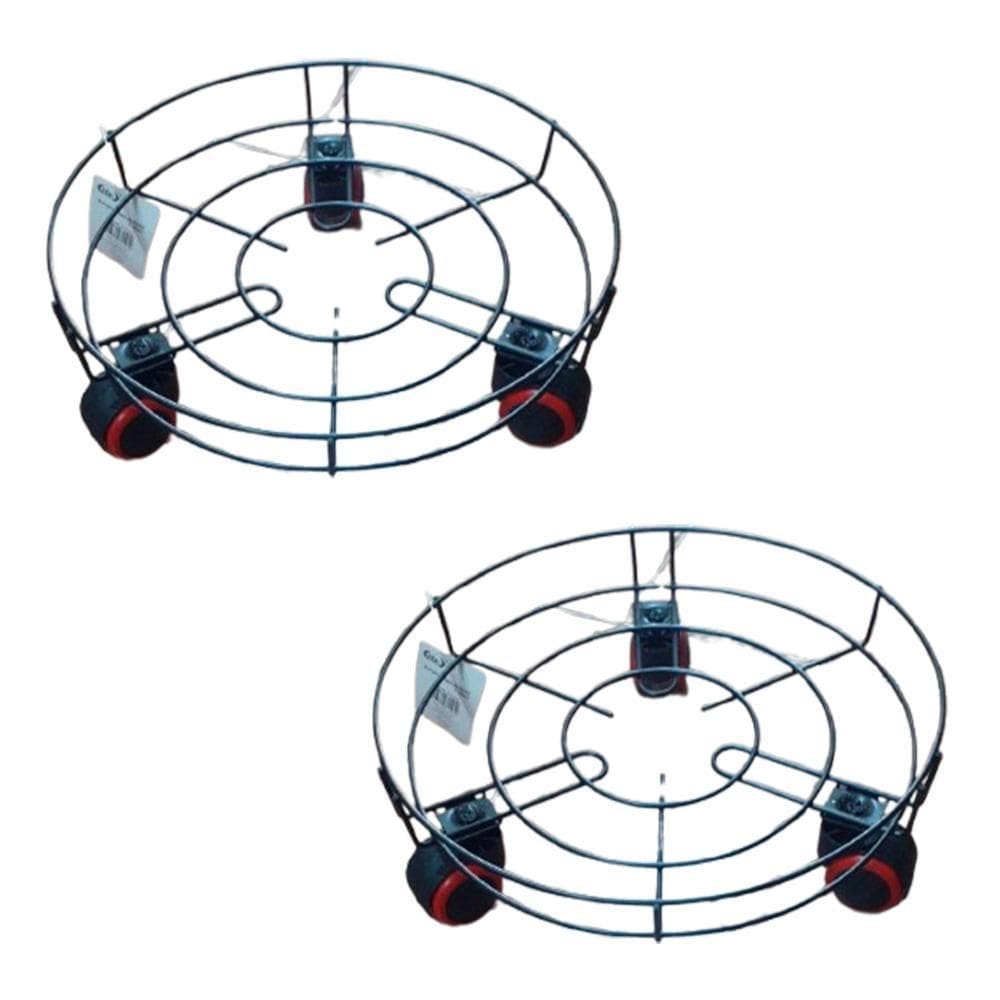 Kit 2 Suporte Para Botijão De Gás Vaso Em Metal Com Rodinhas