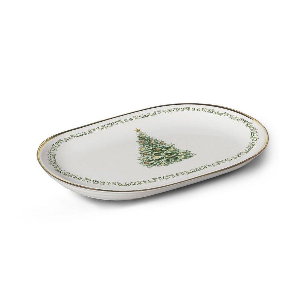 Travessa Classic Christmas Filete Ouro 34Cm Em Cerâmica