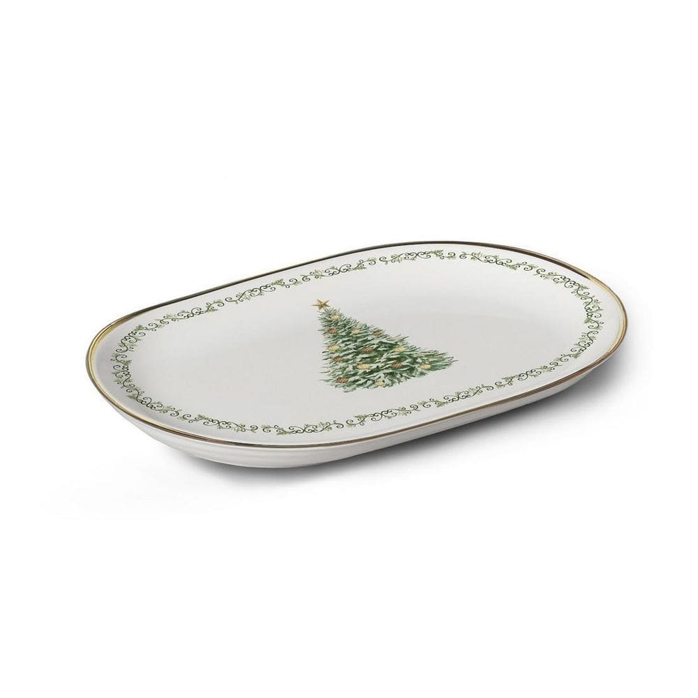 Travessa Classic Christmas Filete Ouro 34Cm Em Cerâmica