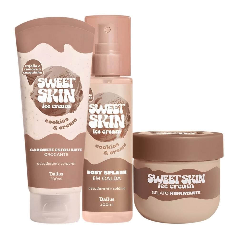 Kit Dailus Sweet Skin Ice Cream Cookies e Cream: Sabonete Esfoliante, Hidratante Corporal e Body Splash 200ml