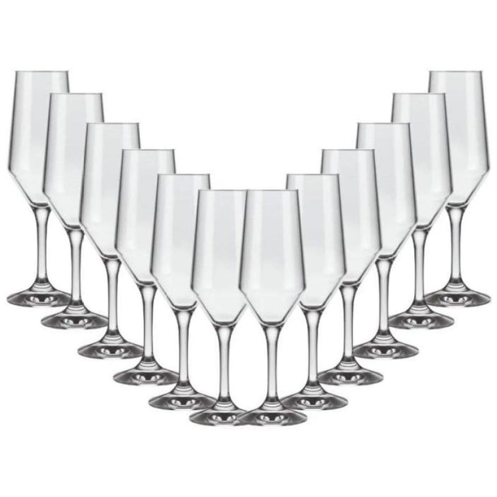 Kit 12 Taça Champagne Cristal Buffet Vidro Liso 186 Ml Nadir