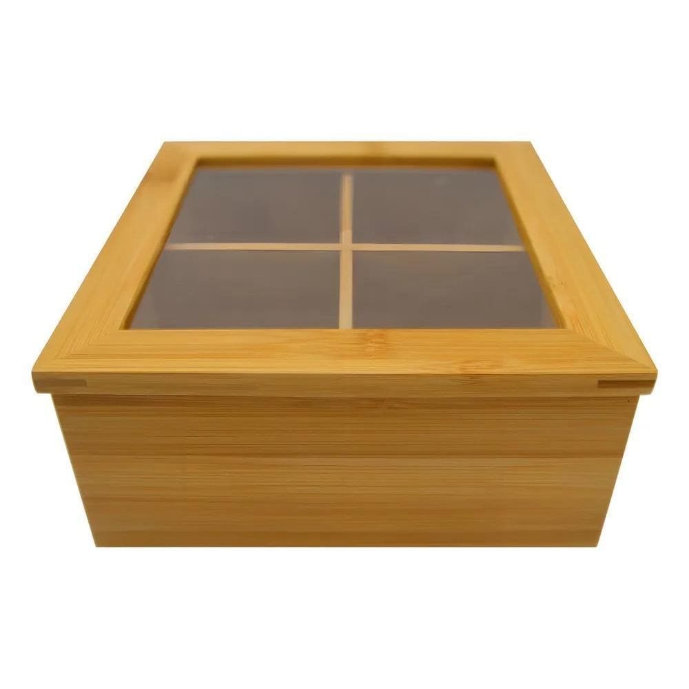 3X Caixa De Chá Organizadora Bambu Estojo 4 Divisórias Madei