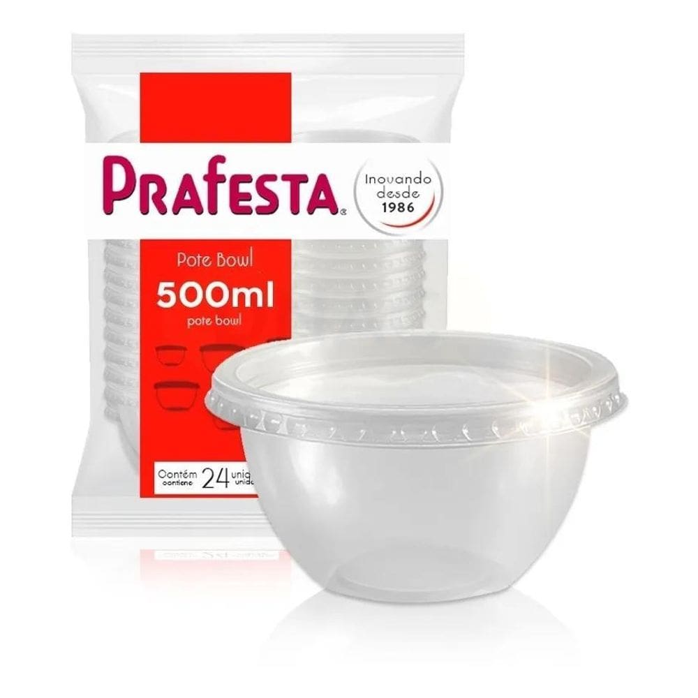 3X Bowl Descartável Redondo 500Ml Pote Plástico Tampa - 20 U