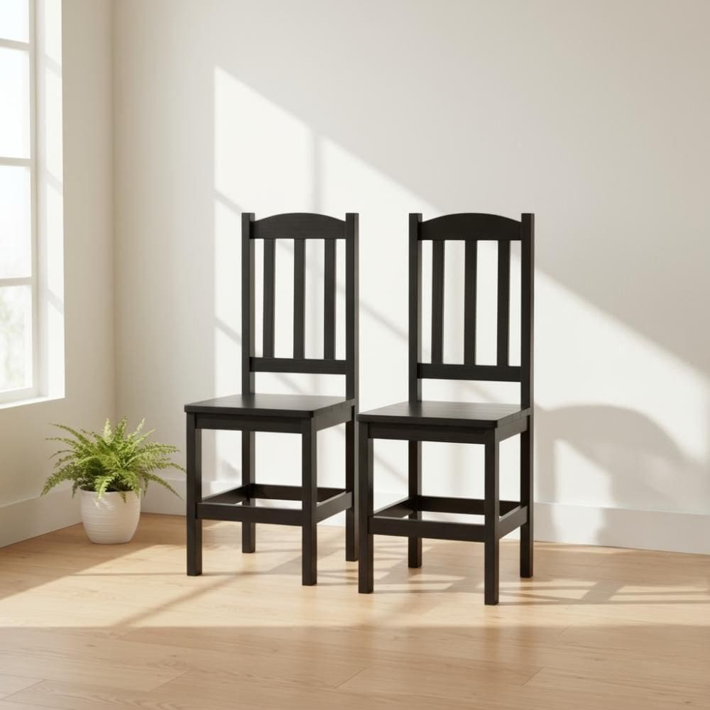 Kit 2 Cadeiras Em Madeira Maciça Reforçada Diamante - Preto Sem Estofado