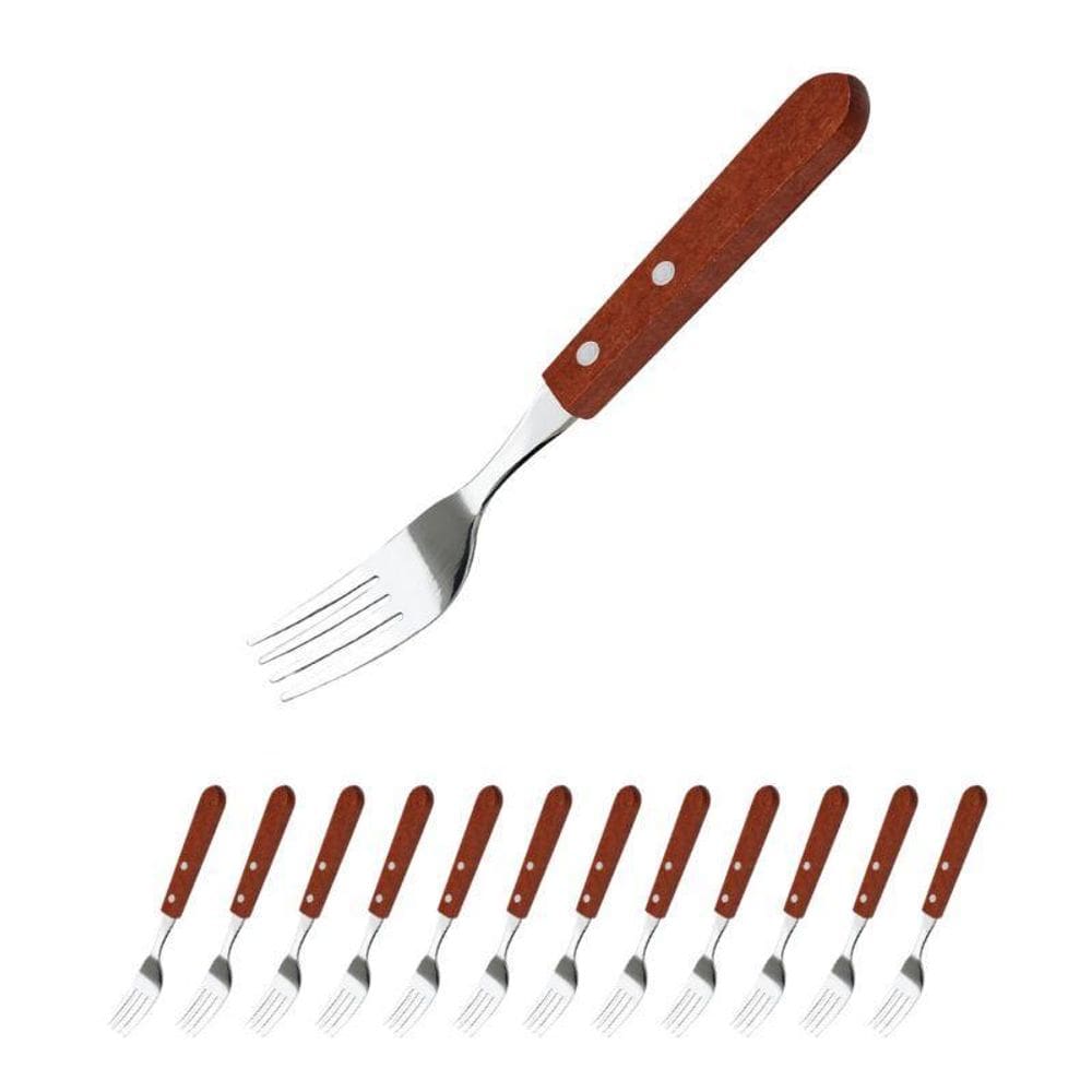Jogo Com 12 Garfo De Mesa Em Aço Inox E Cabo De Madeira